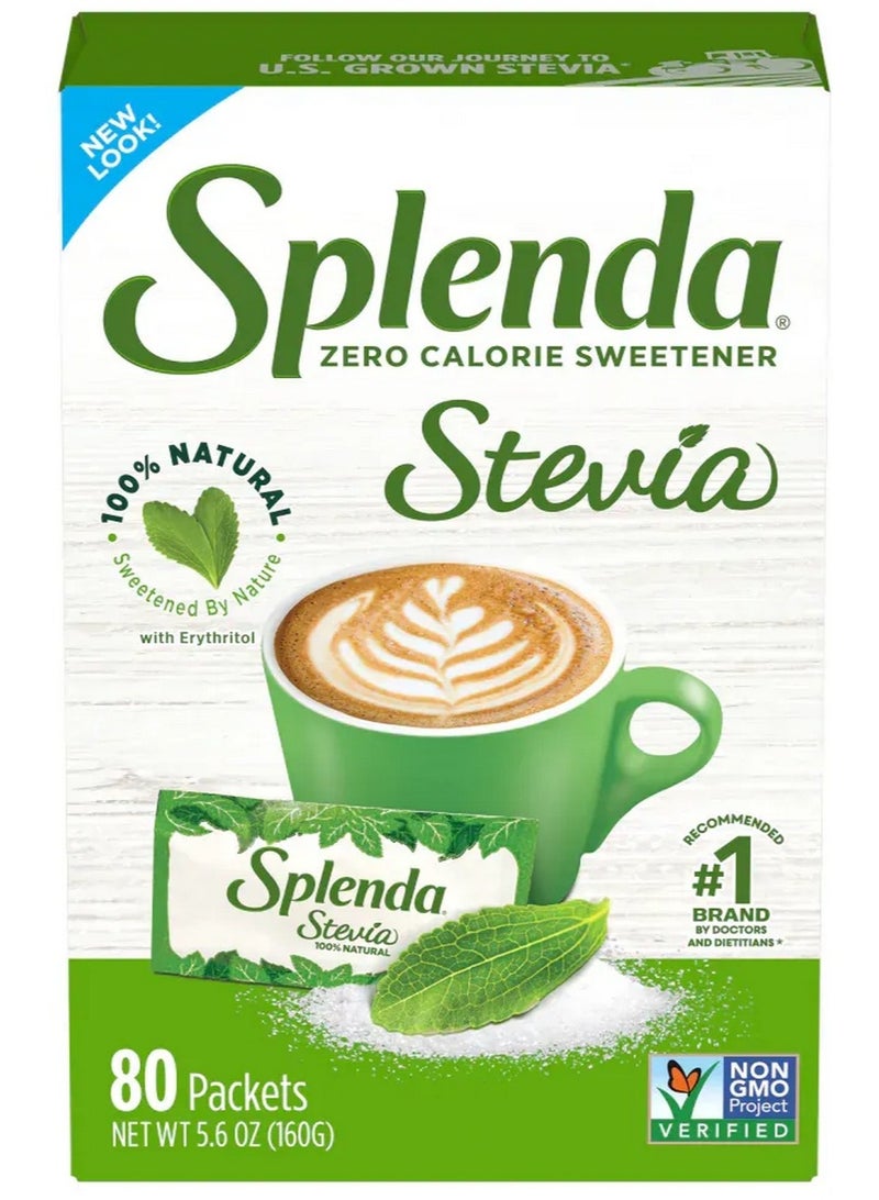 SPLENDA Stevia Zero Calorie Sweetener With Erythritol 100% Natural 80 Packets 160 G - Image 1